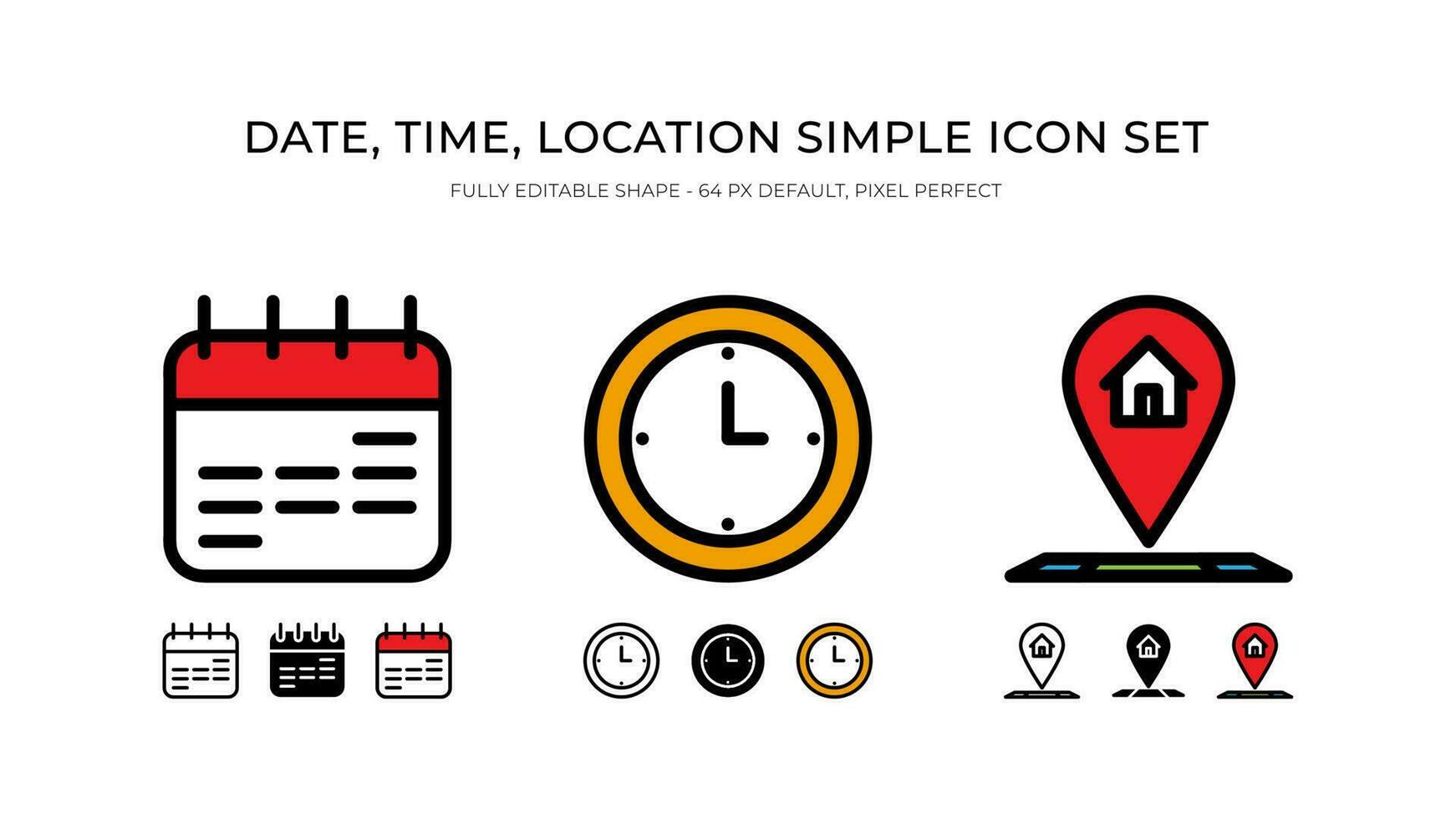 Date, Time, Address Symbol Simple Vector Icon Set