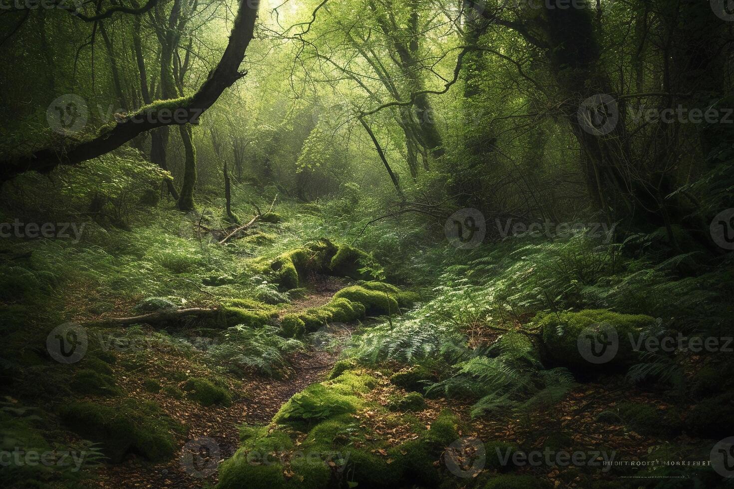 Morning light in the forest AI Generate photo
