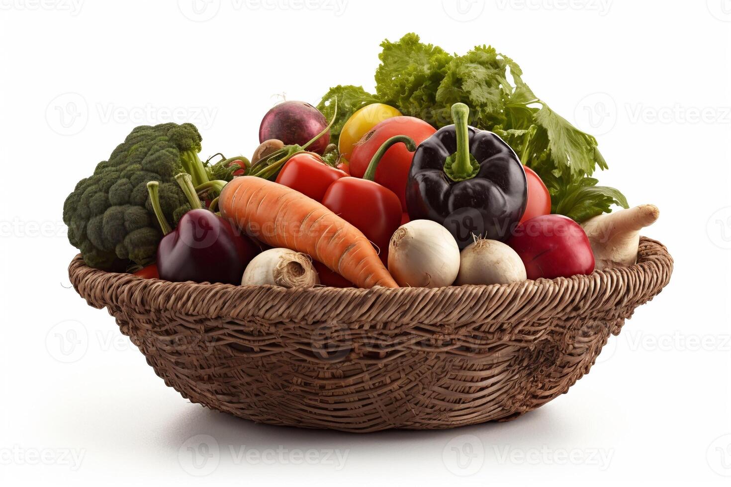 A basket vegetables isolated on white AI Generate photo