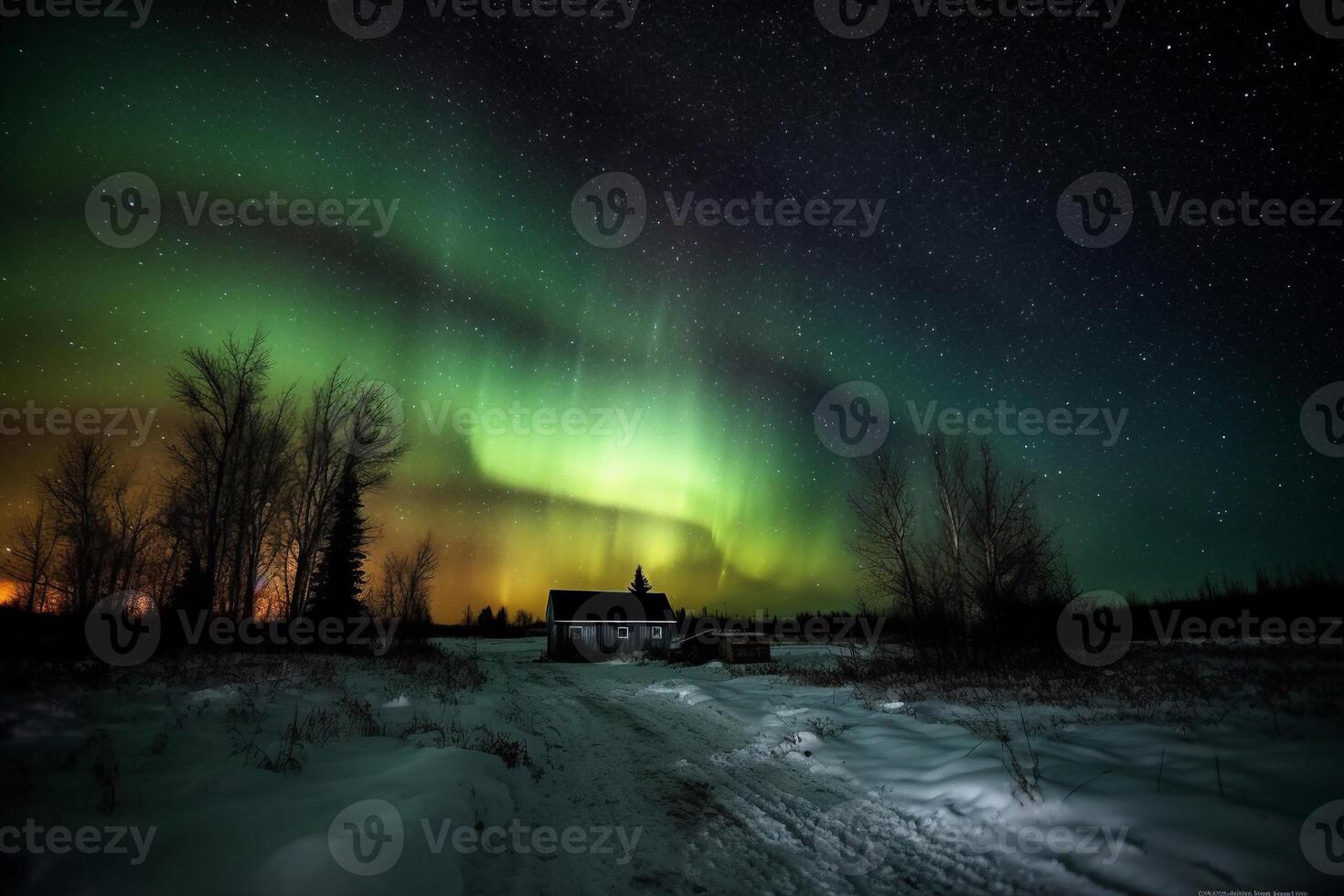 Beautiful aurora in the night sky ai generate photo