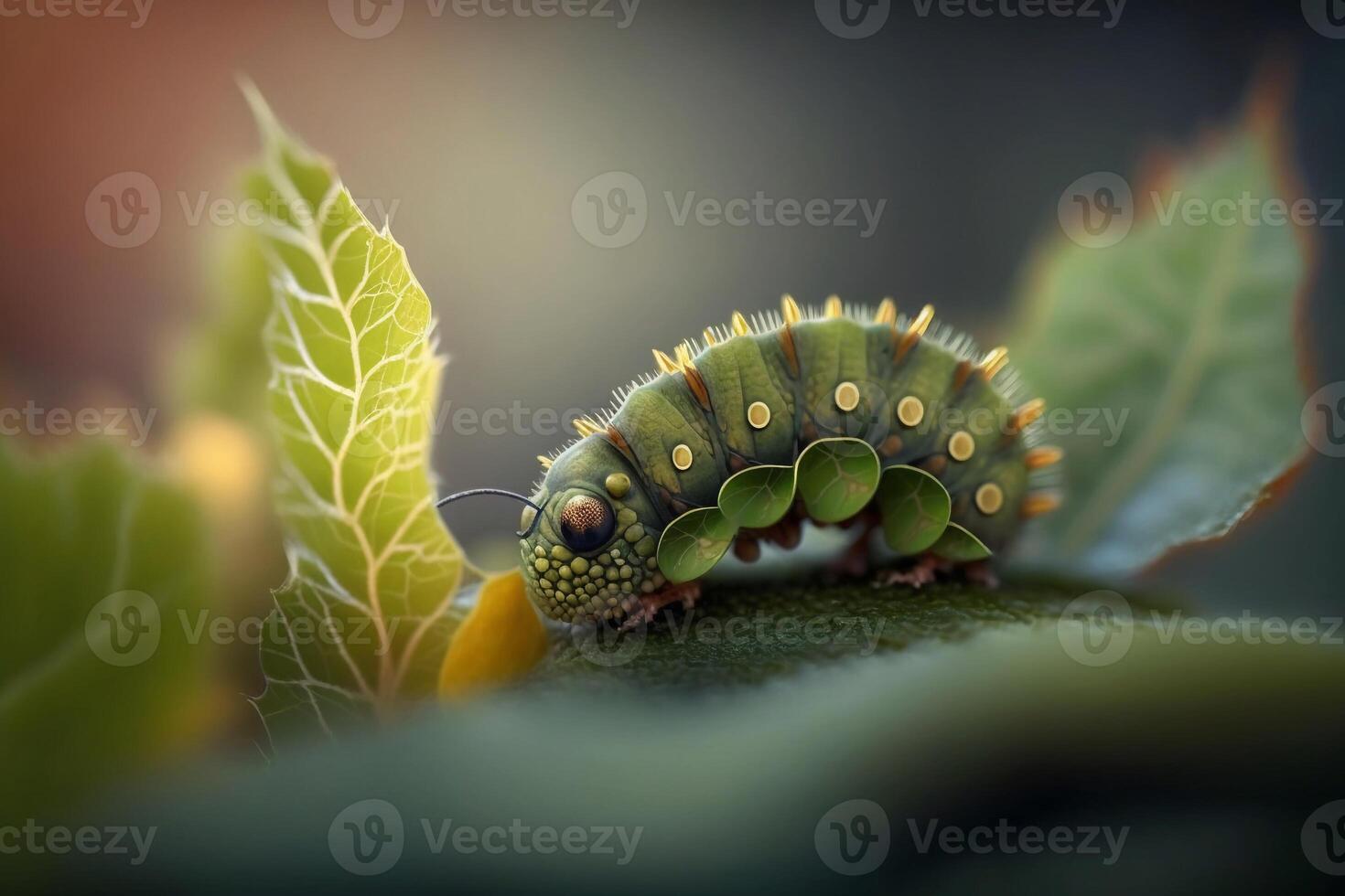Portrait macro caterpillar AI Generate photo