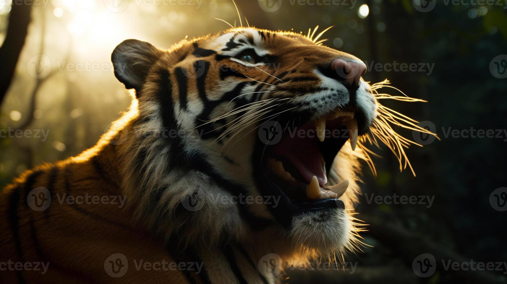 Portrait tiger on the forest AI Generate photo