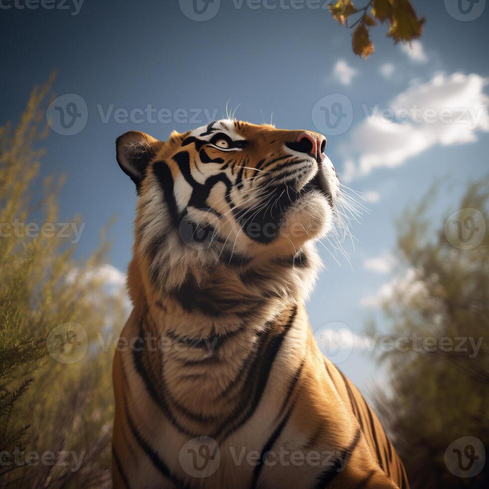 Portrait tiger on the forest AI Generate photo
