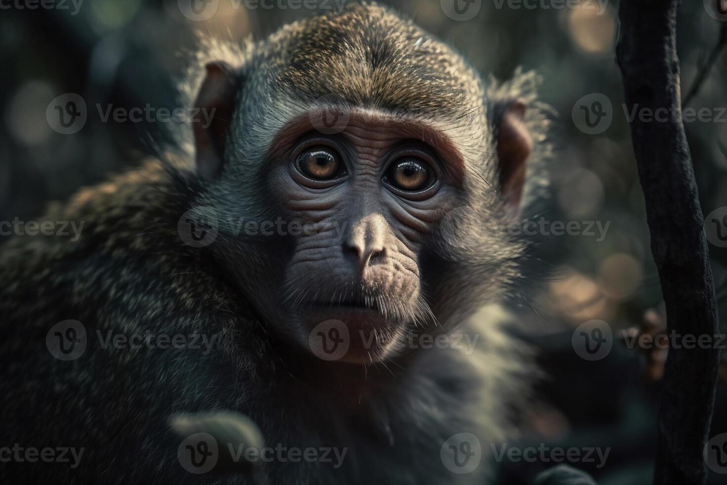 Cute monkey on the forest AI Generate photo
