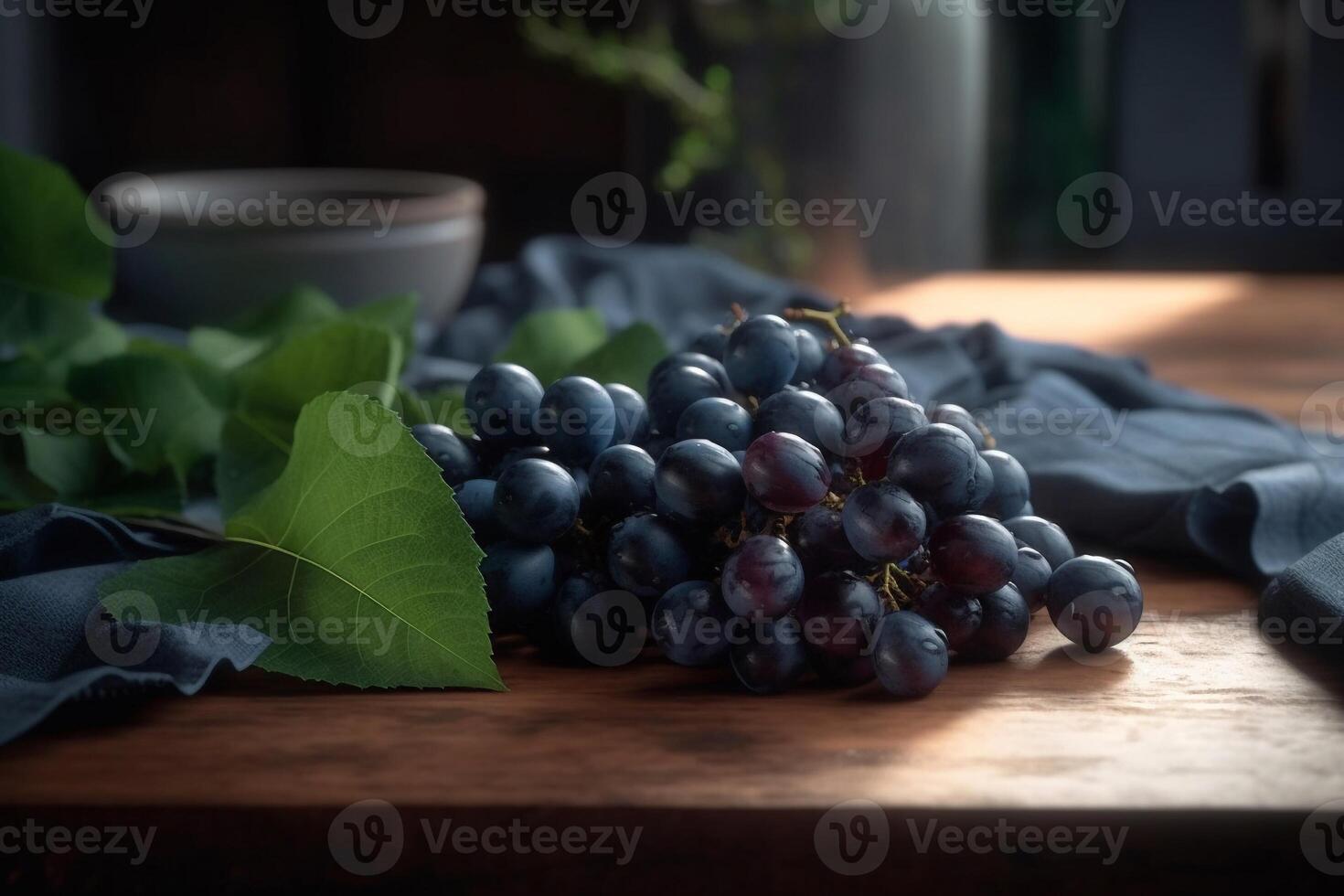 Fresh grape with leaf AI Generate photo