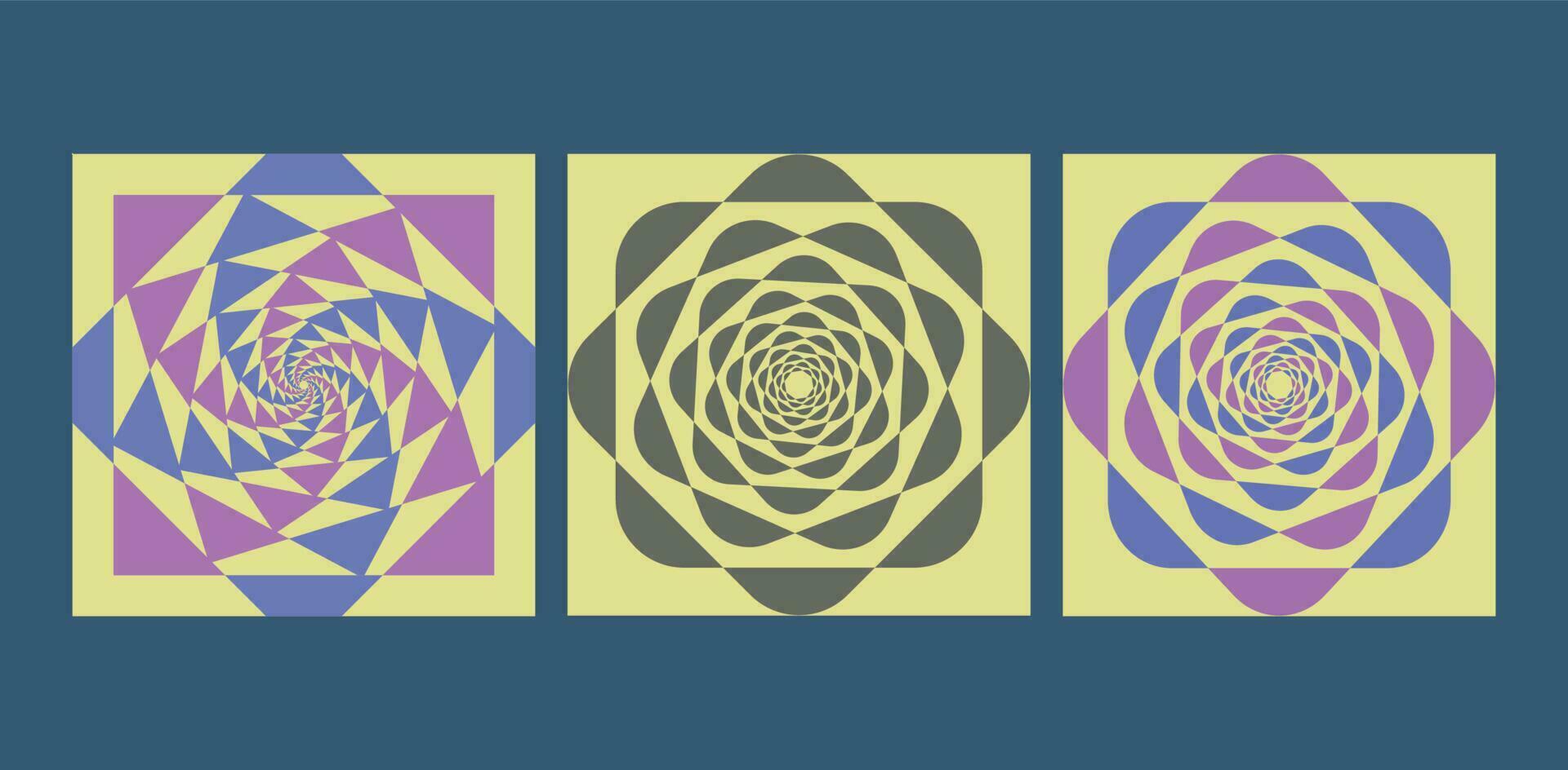 Three abstract pictures on blue background. vector