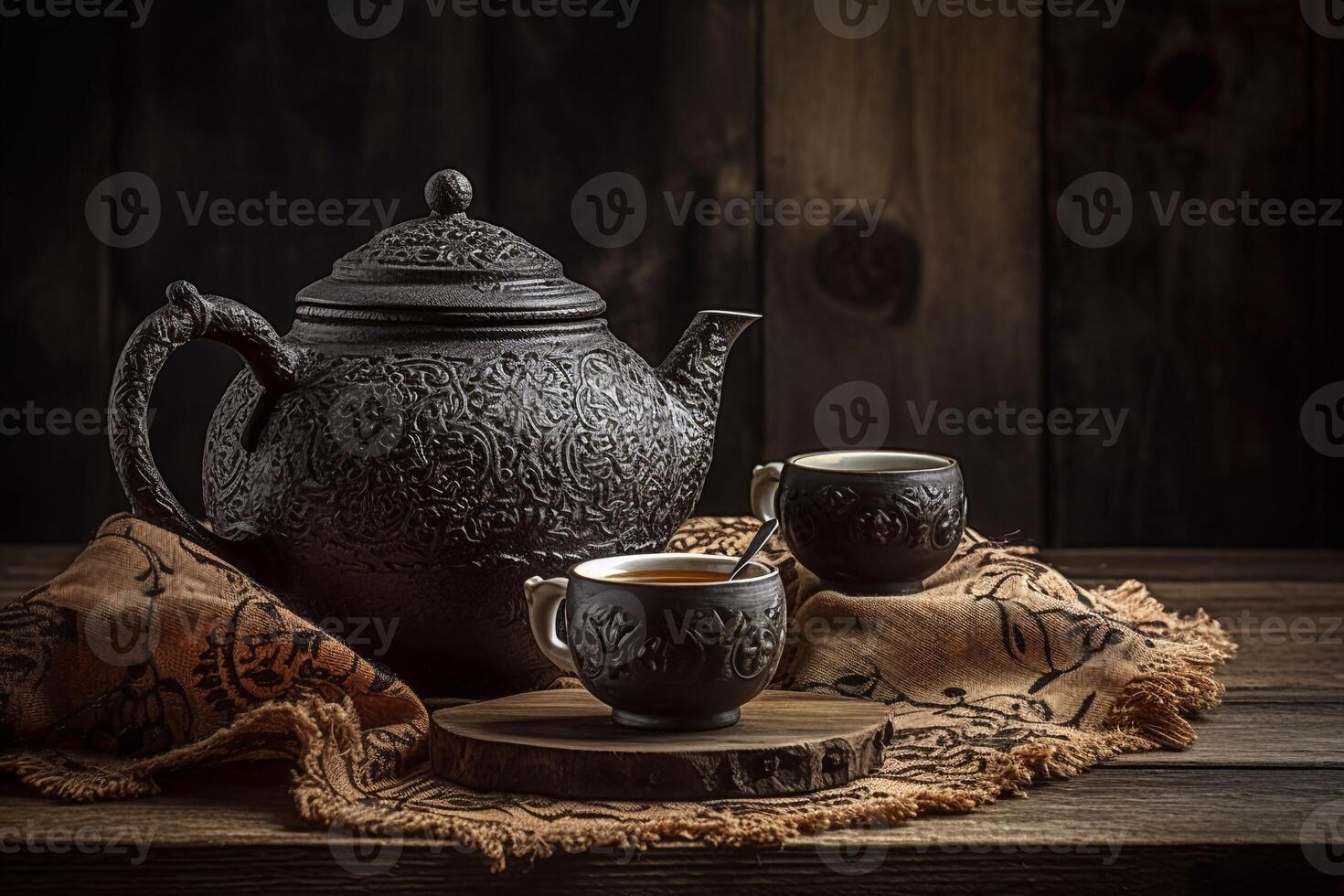 A cup off tea with teapot AI Generate photo