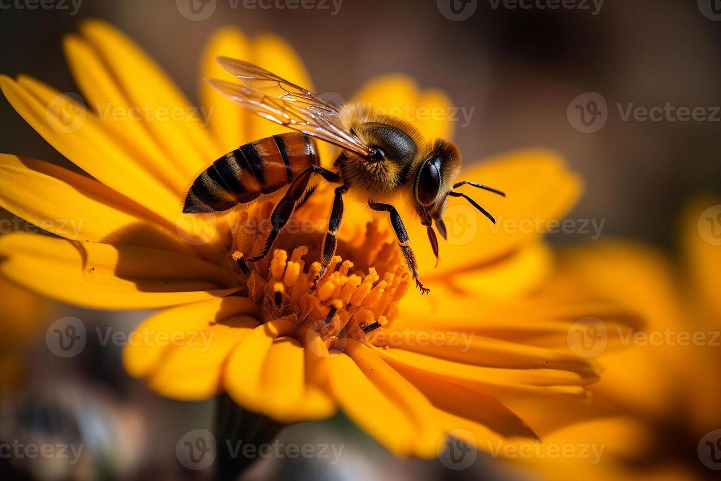 Portrait bee on flower AI Generate photo