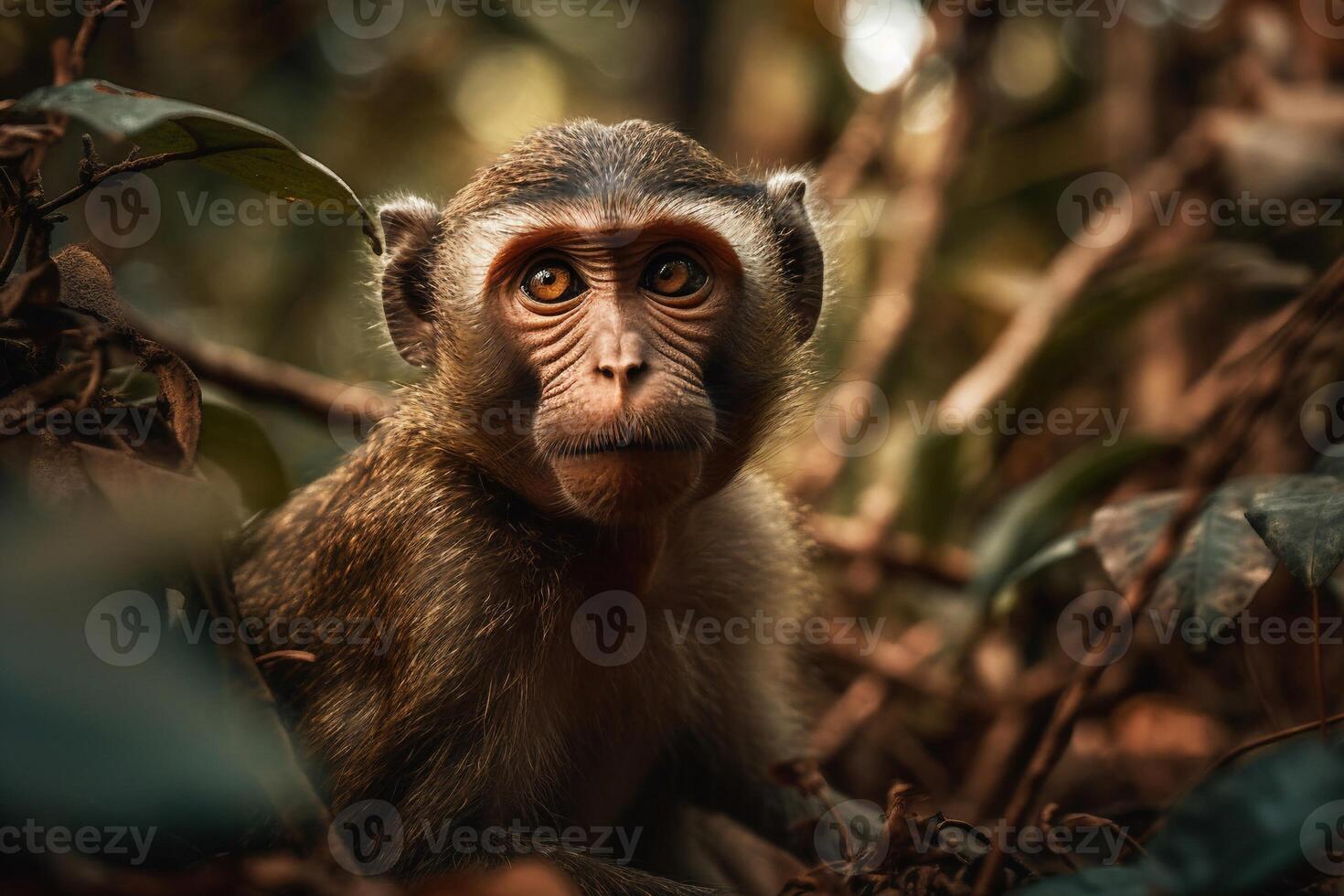Cute monkey on the forest AI Generate photo