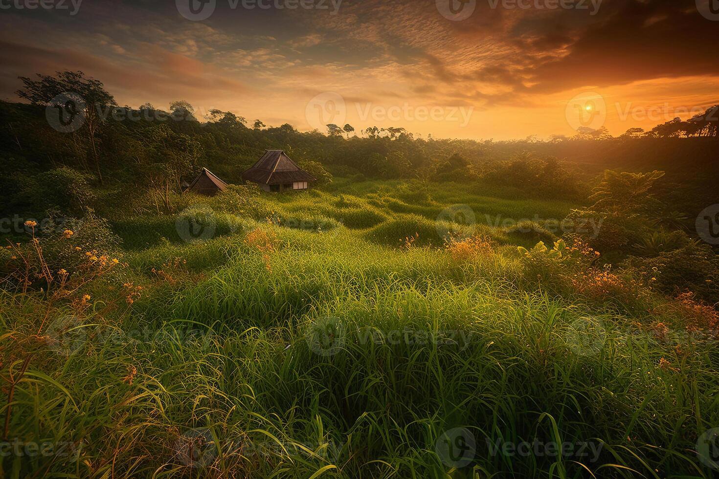 Meadow on the hill AI Generate photo