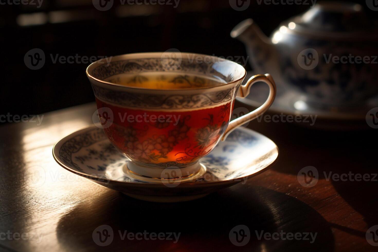 A cup off tea with teapot AI Generate photo
