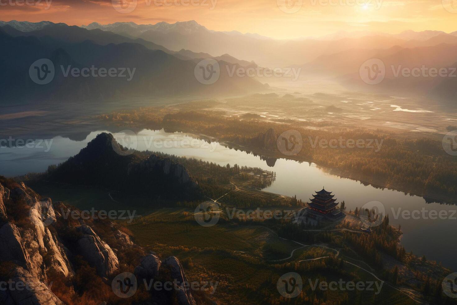 Mountain with lake AI Generate photo