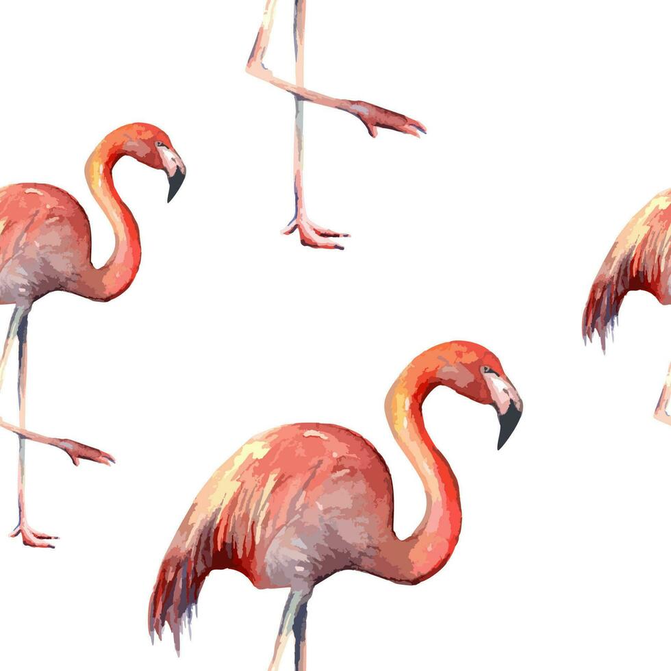 Seamless pattern background with watercolor flamingos. Vector animals illustration for kids room and wallpaper.