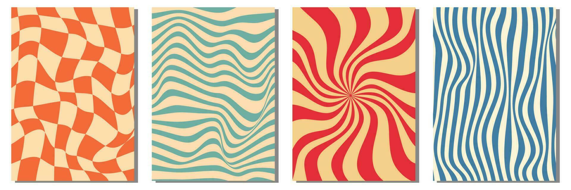 70s groovy poster y2k retro vintage background swirl, checkerboard set for print design. Spiral vector illustration. Psychedelic print. Cover, poster, wallpaper. 60s, hippie.