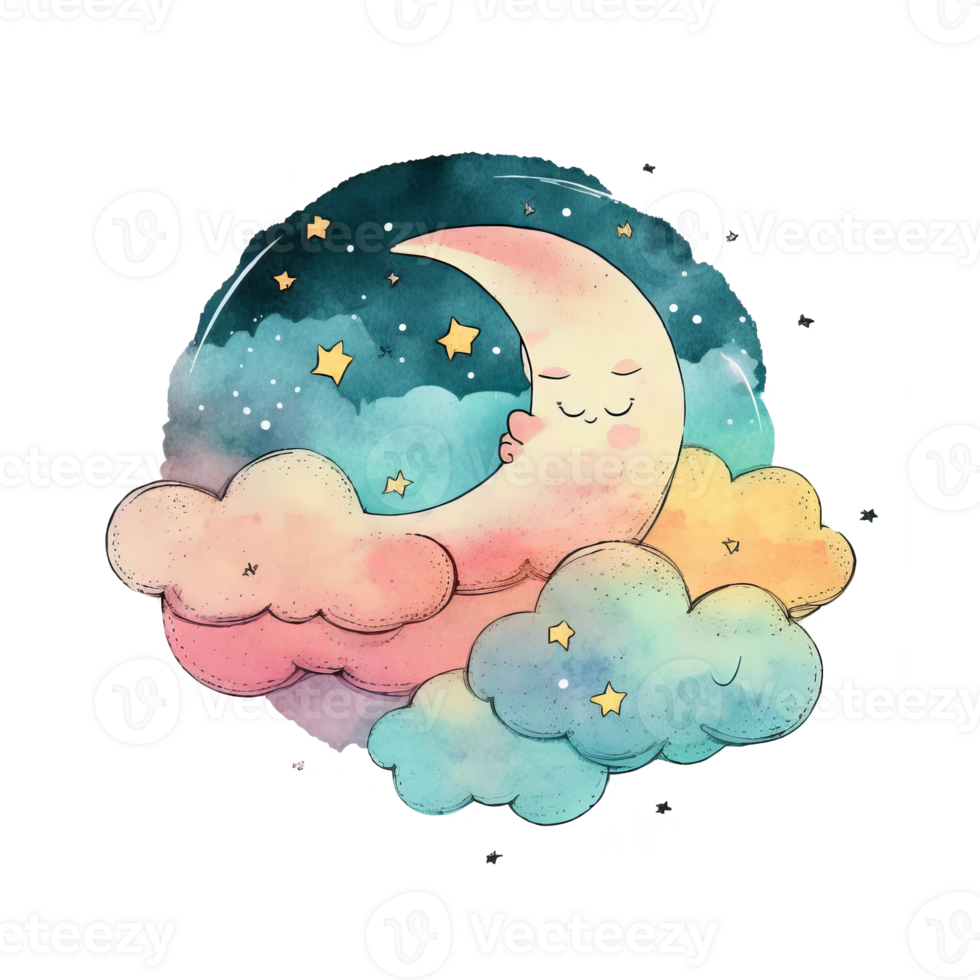 Cute watercolor moon. Illustration png