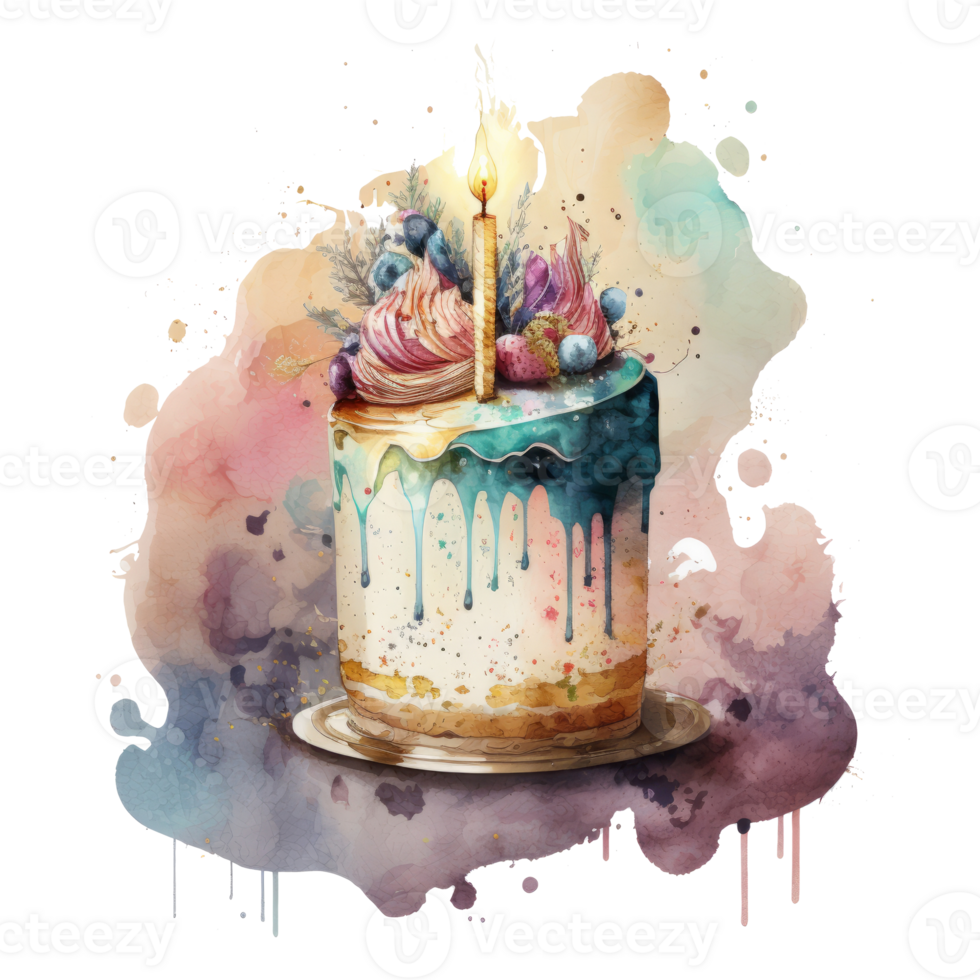 Watercolor Birthday cake isolated. Illustration png
