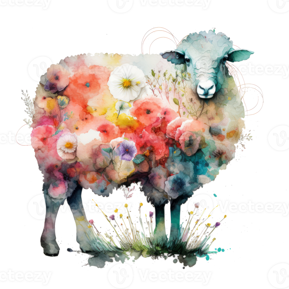 Watercolor cute floral sheep. Illustration png