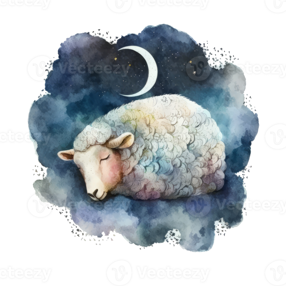 Night cute watercolor sheep. Illustration png