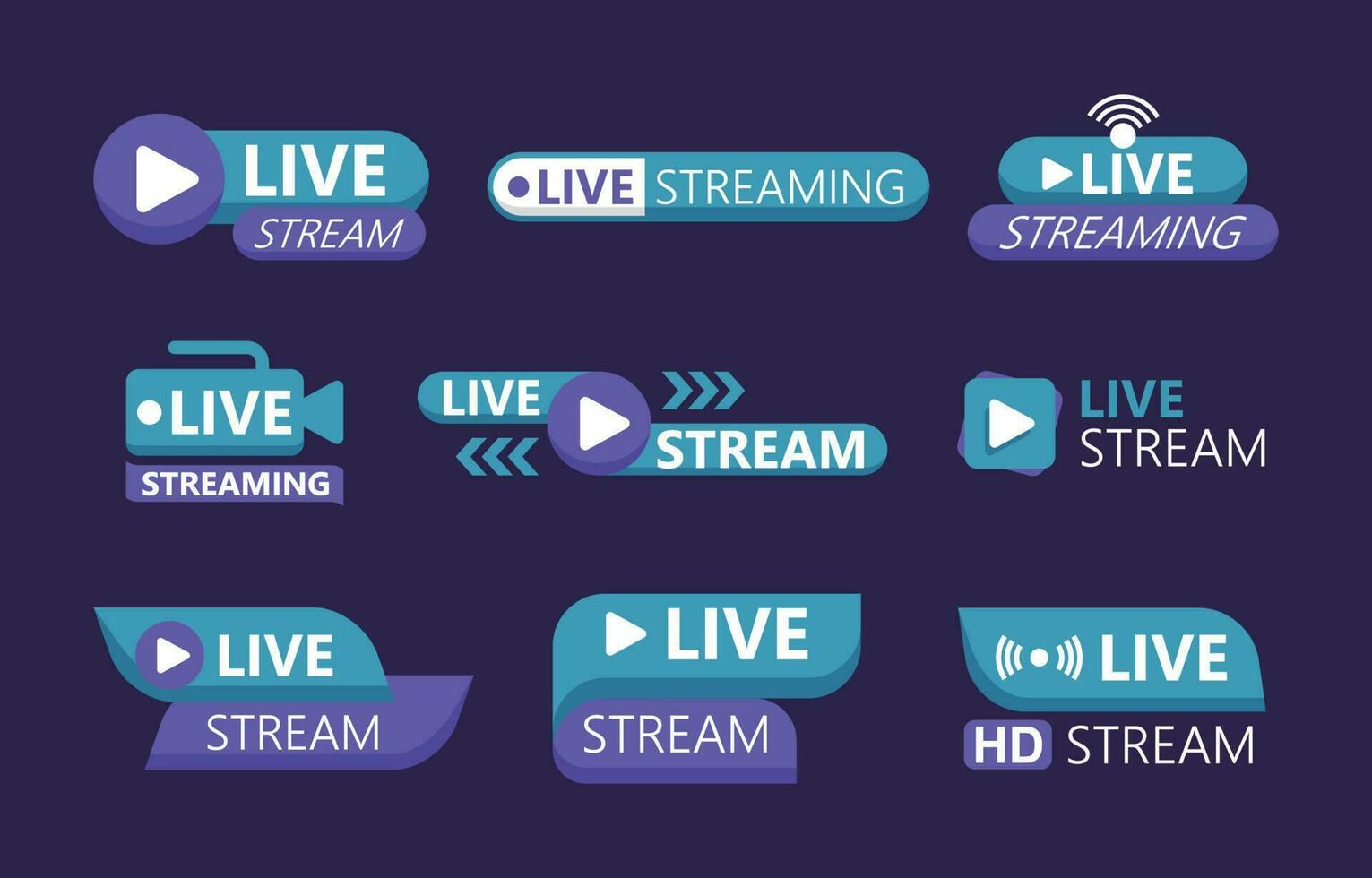 General Live Streaming Label Set vector