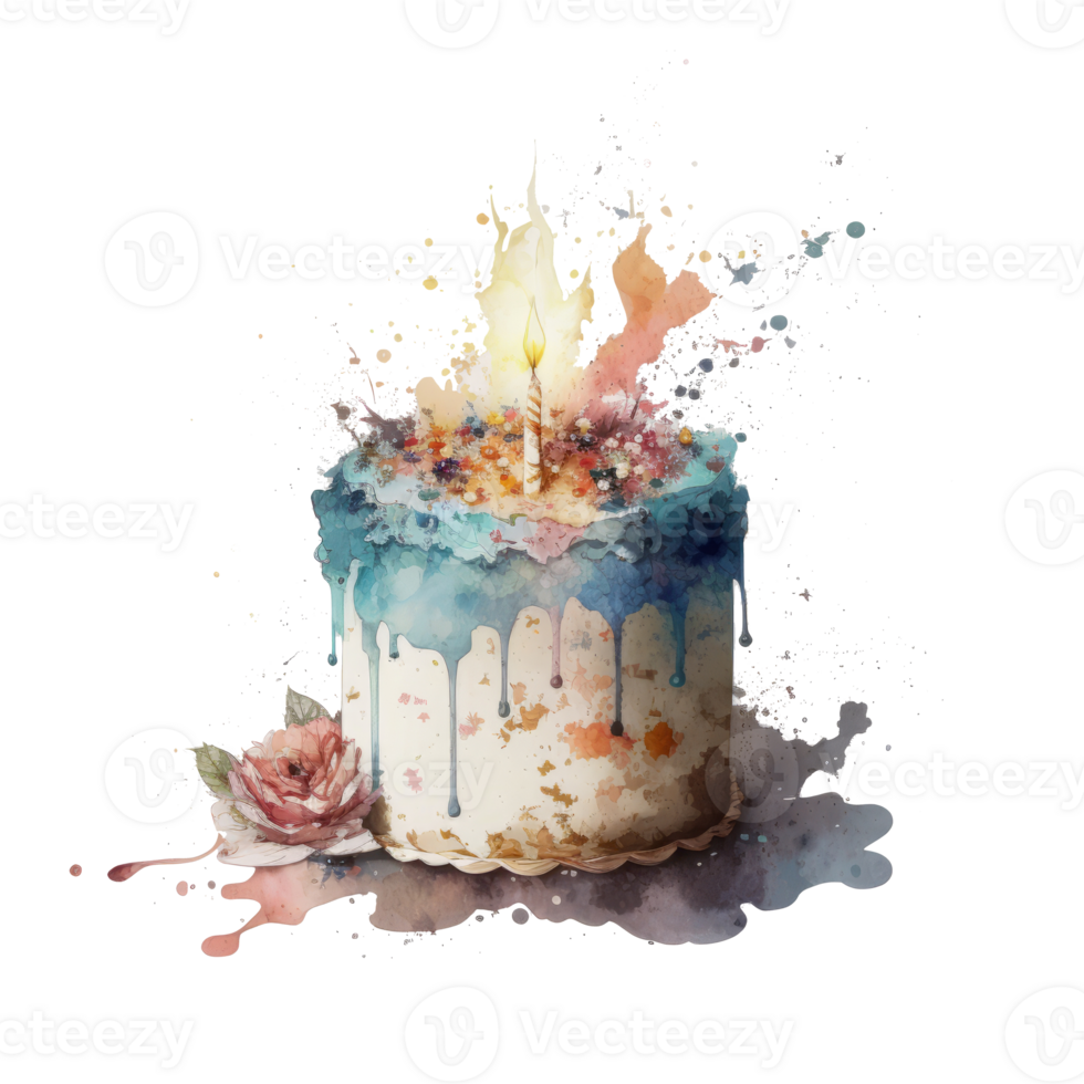 Watercolor Birthday cake isolated. Illustration png