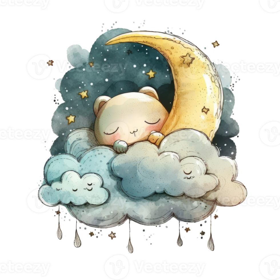 Cute watercolor moon. Illustration png