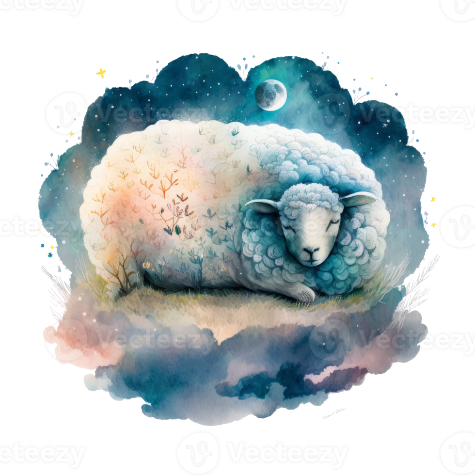 Cute watercolor night sheep. Illustration png