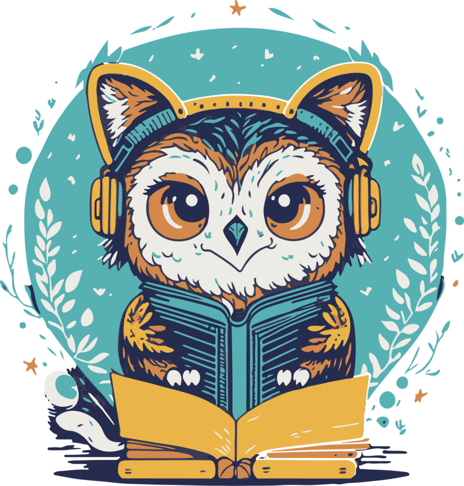 une mascotte logo personnage avec hibou en train de lire une livre concept ai génératif png