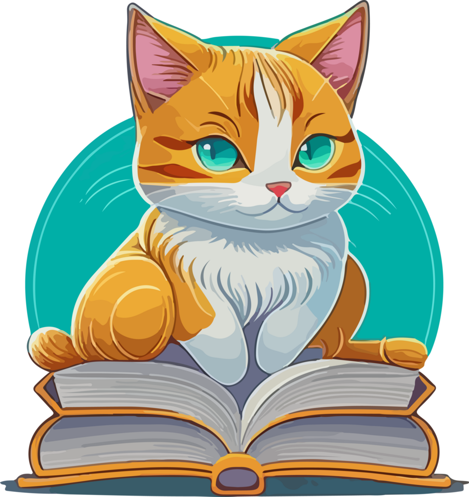 Cat with Book Studying Logo Mascot Character Design png