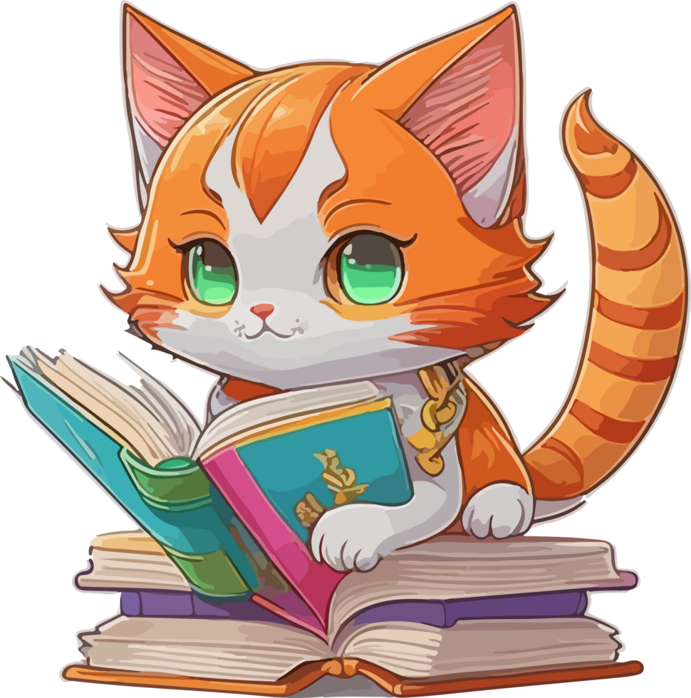 hermosa gato leyendo un libro mascota logo concepto ai generativo png