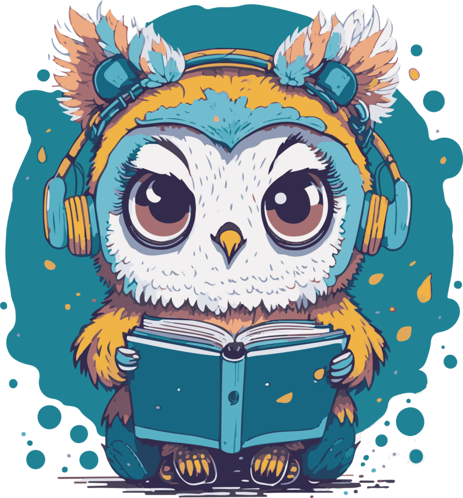 mignonne bébé hibou en train de lire une livre mascotte conception logo ai génératif png