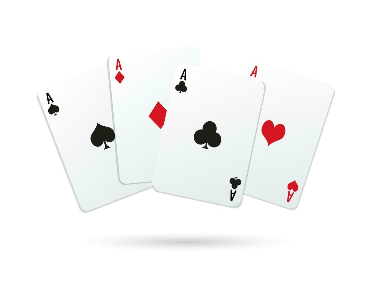 A set of playing cards of aces, hearts, spades, diamonds, clubs. Casino icons, vector