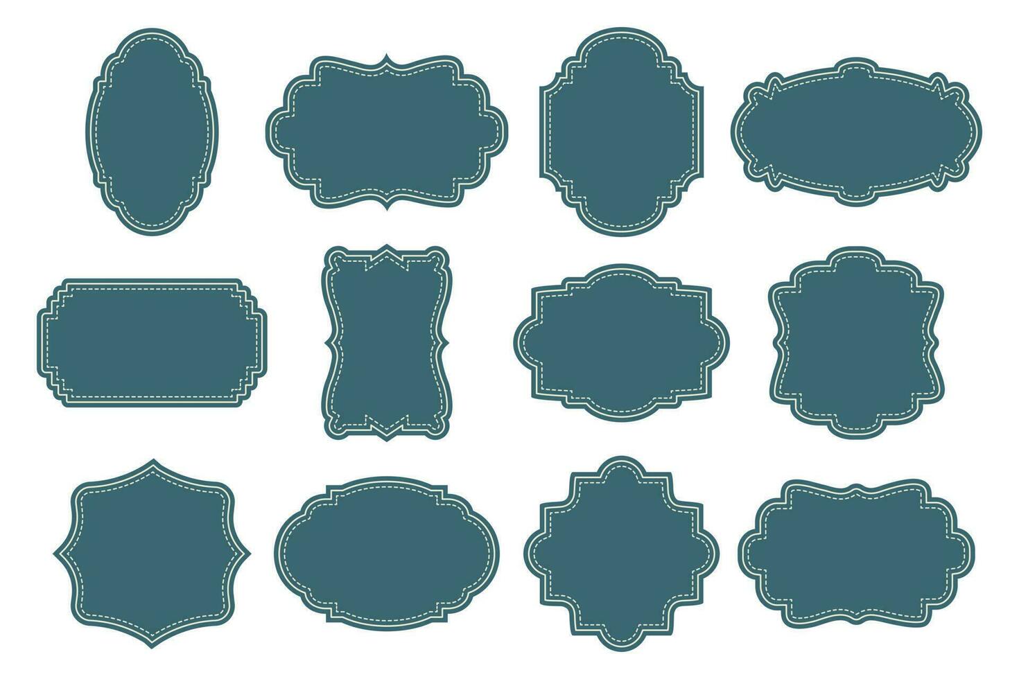 Collection of different curly frames for text, labels. Blue frames with a dotted line. Frames, templates, icons, vector