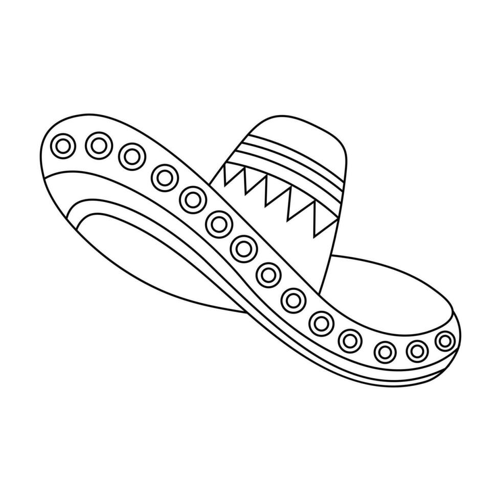 Line art, ornamented sombrero hat. National symbol of Mexico. Illustration, sketch for coloring, vector