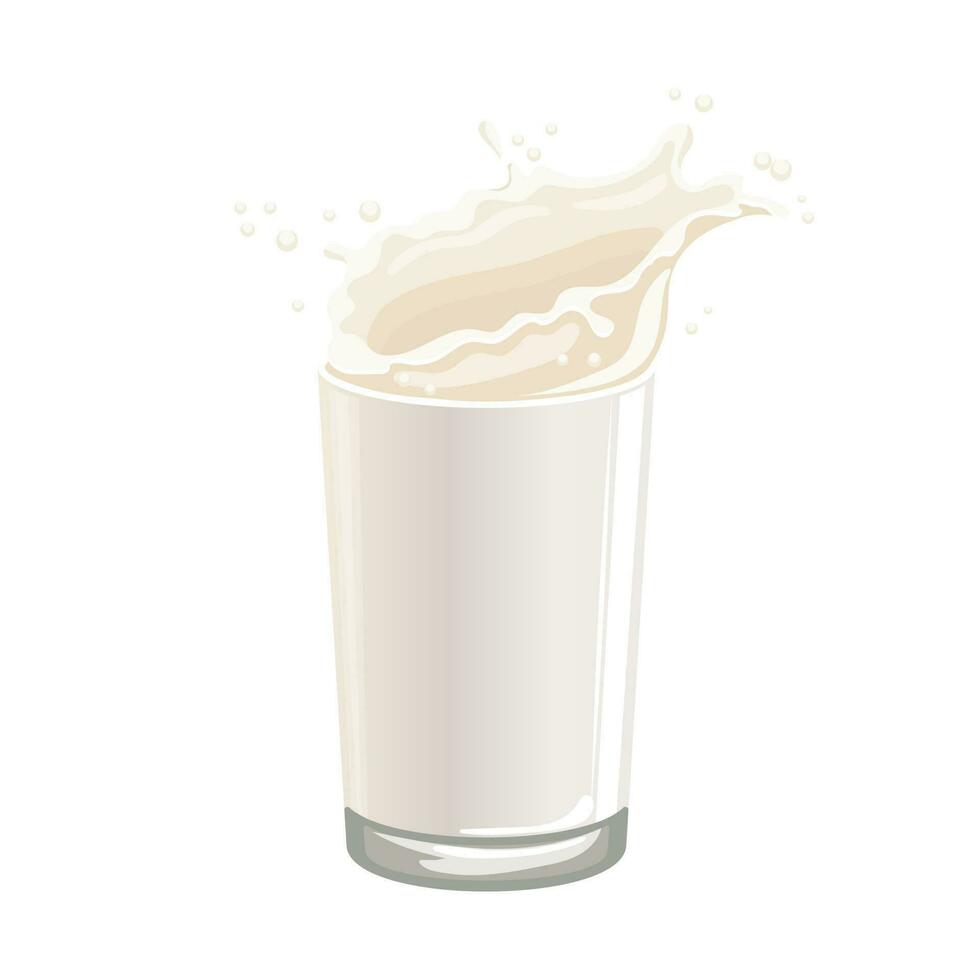 vaso con Leche y Leche chapoteo en un blanco antecedentes. sano bebida icono, ilustración, vector