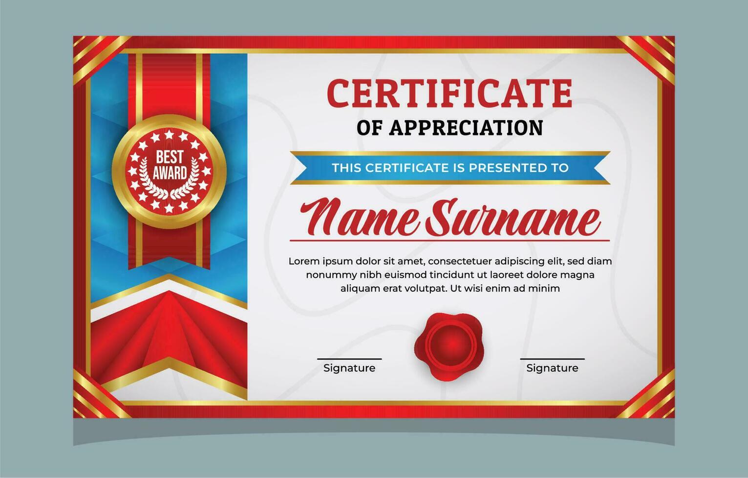 Red Blue and Gold Professional Certificate vector