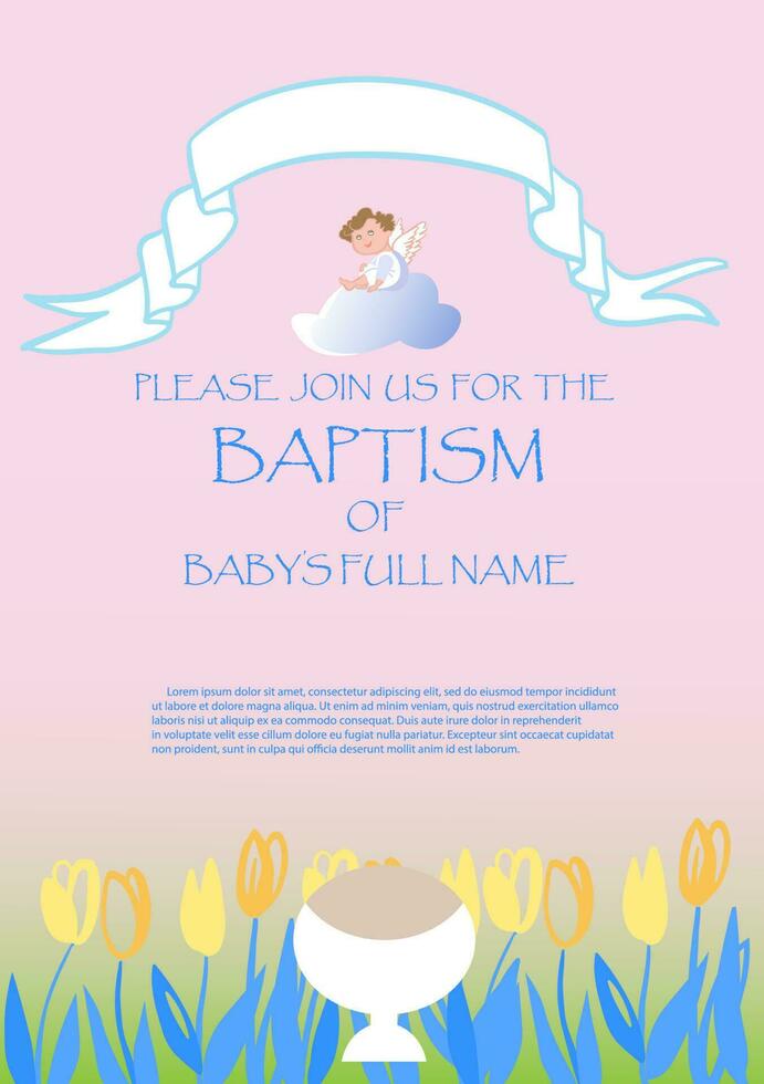 baptism invitation template Design with Cross and flowers in Vector