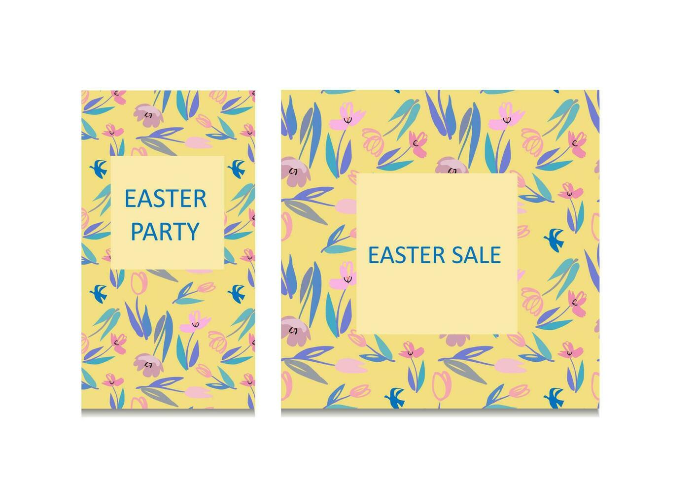 Set vector template of easter sale banner with tulips on the yellow background. For design of flyers with discount offers.