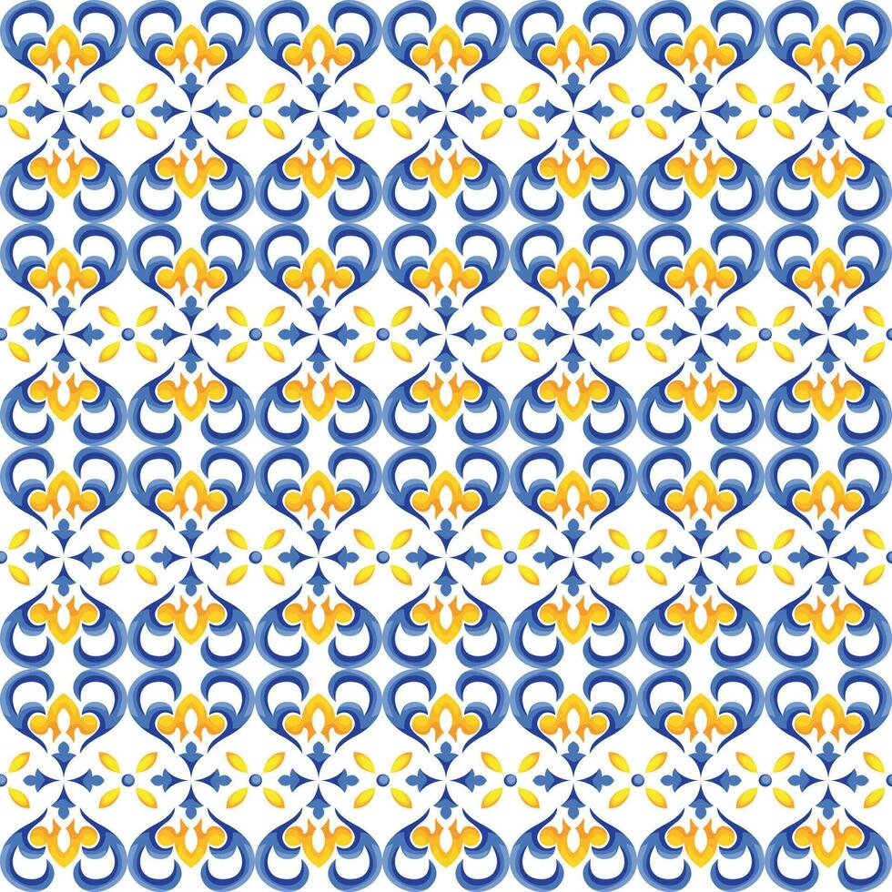 Mediterranean pattern blue and yellow theme vector