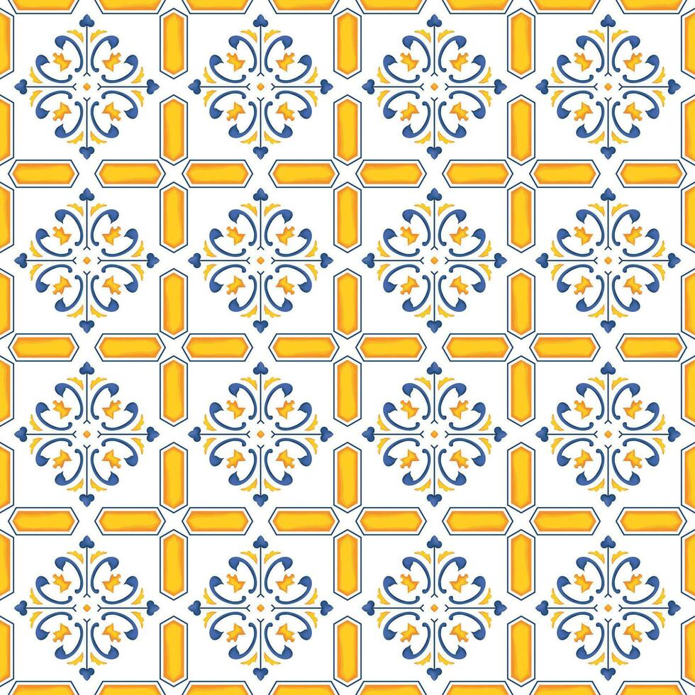 Mediterranean pattern blue and yellow theme vector