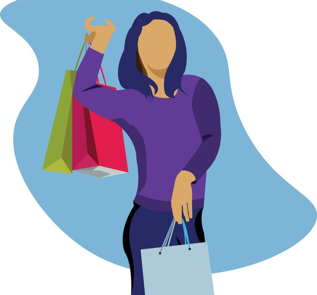 Happy Shopping Girl Flat Vector Illustration