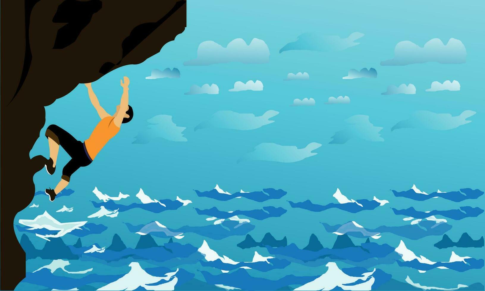 Man Climbing On Rock Flat Vector Illustration