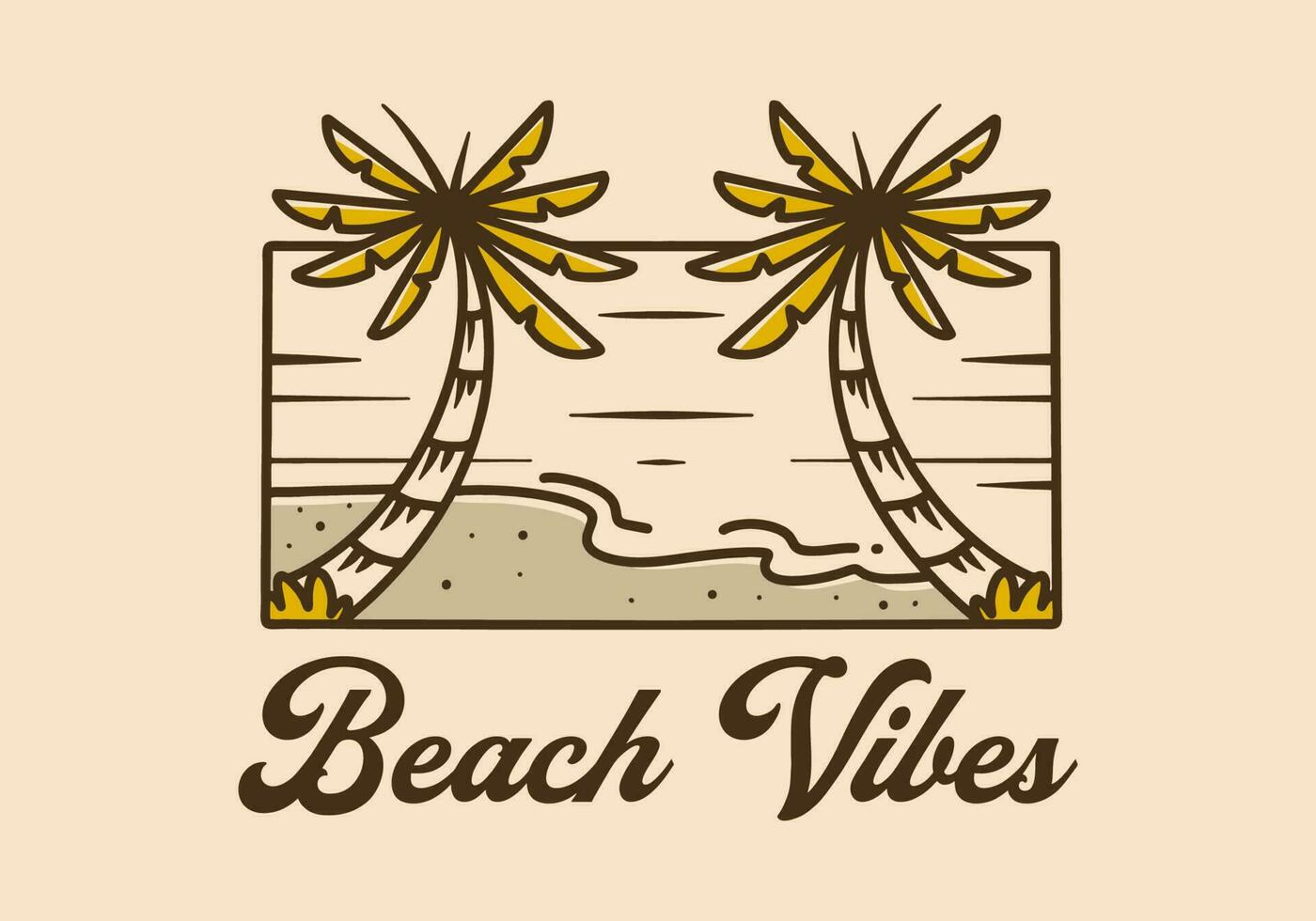 Vintage illustration of beach view in rectangle shape vector