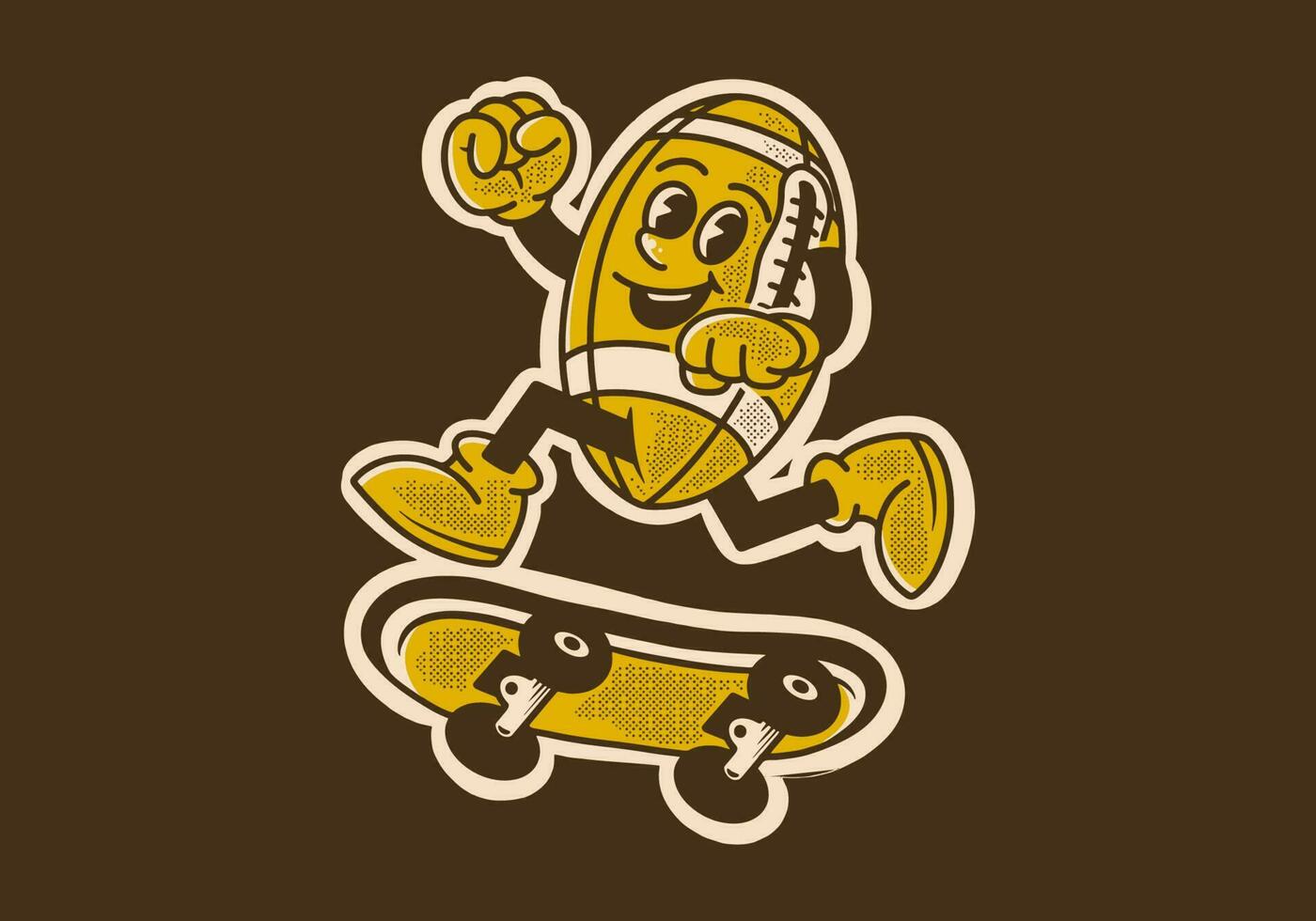 mascota personaje diseño de americano fútbol americano pelota saltando en patineta vector