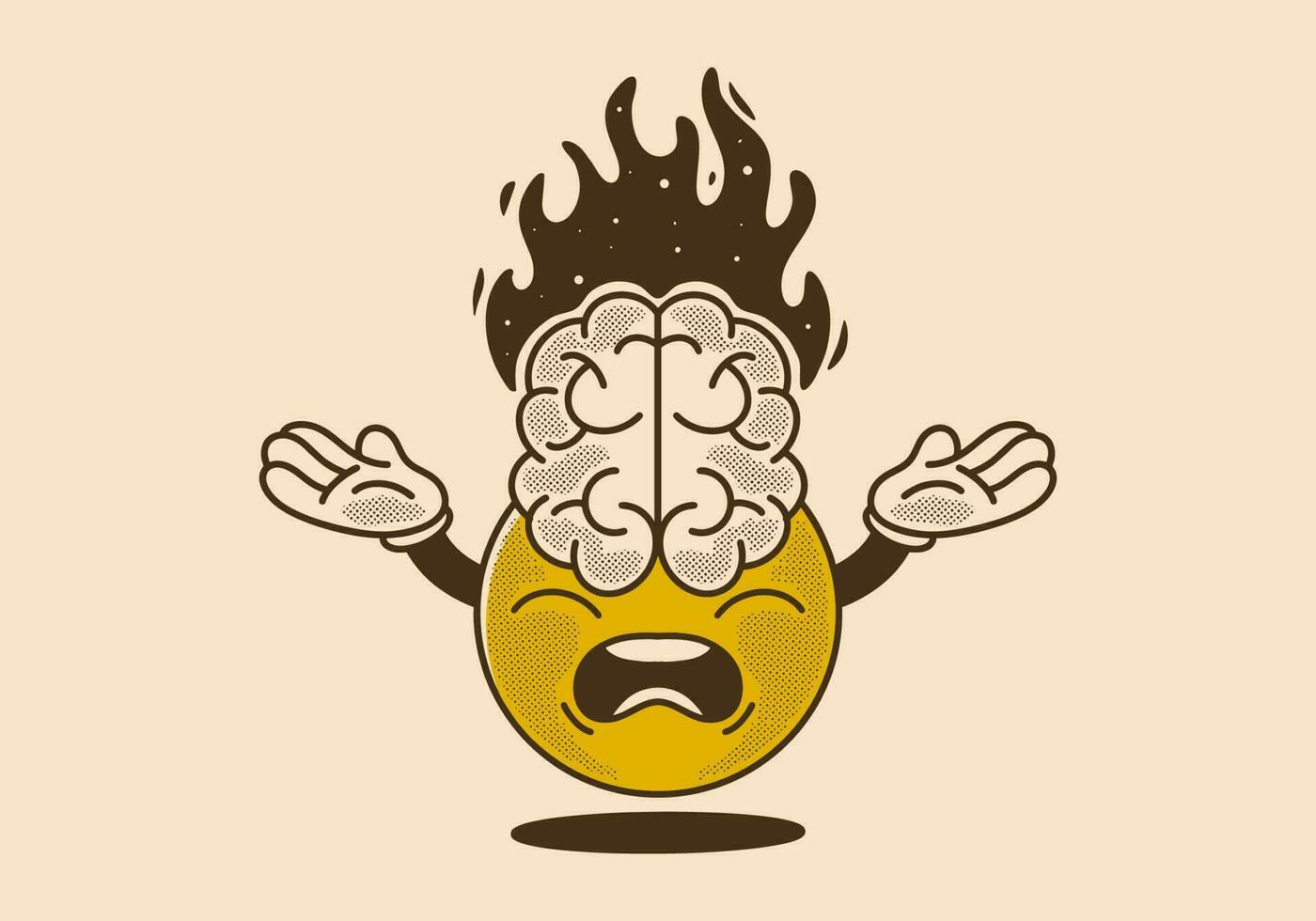 Mascot character design of ball head character with big brain and fire flame vector