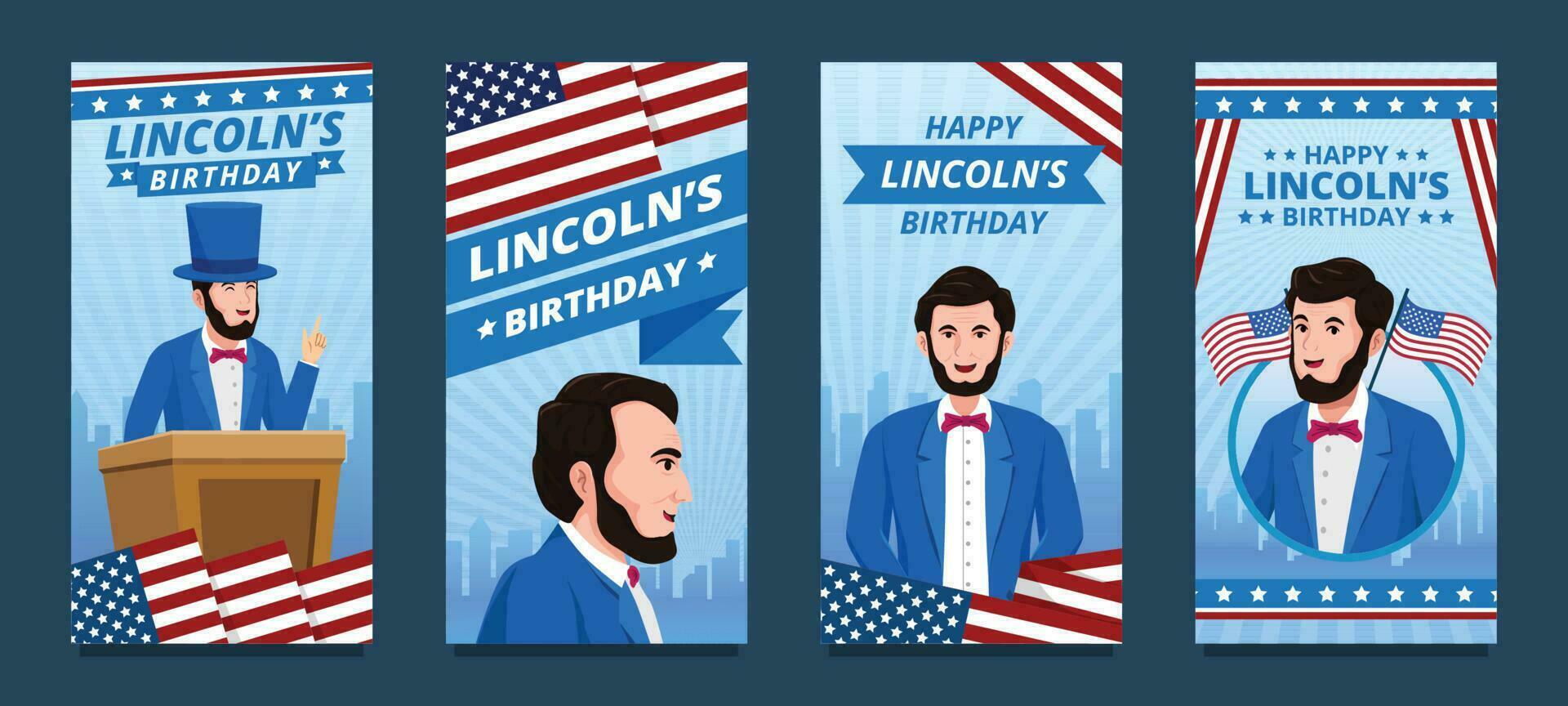 Lincoln Birthday with American Flag and City Scape vector