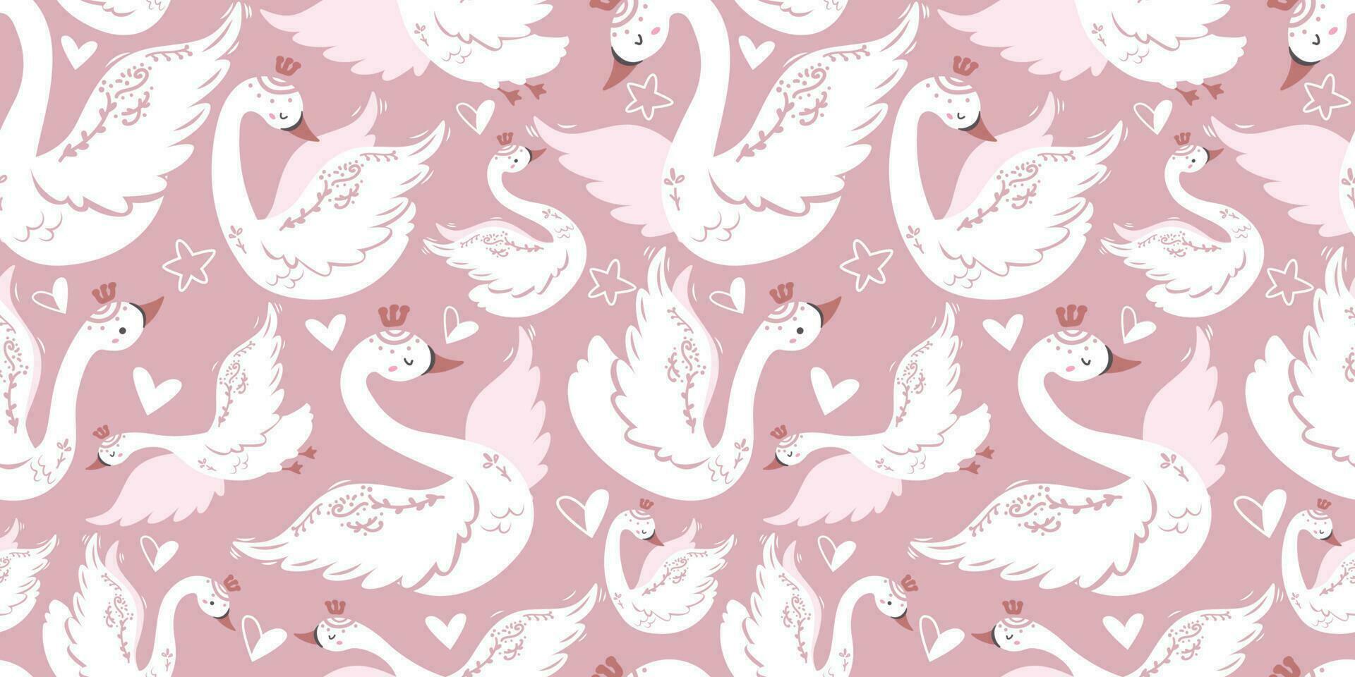 Swan and Flowers Themed Seamless Pattern vector