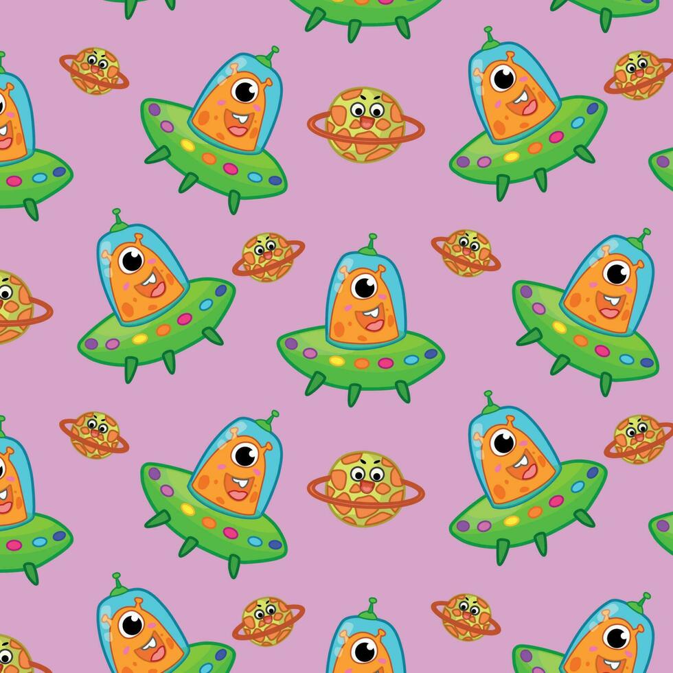 Space children planets cosmonaut aliens vector