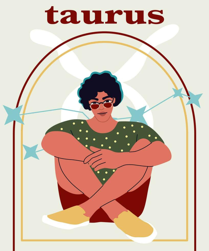 Young handsome man sitting on an floor. Astrological sign Capricorn. A concept of zodiac sign. vector