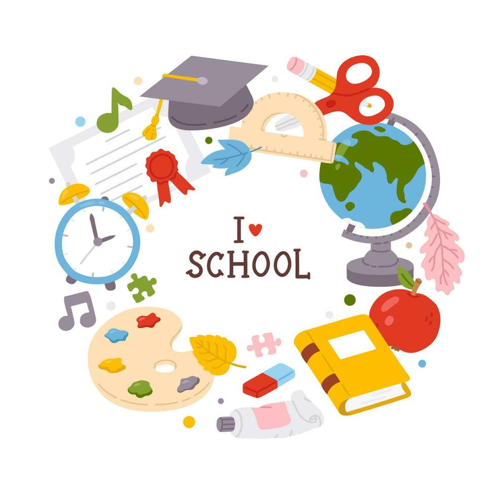 circle of cartoon  school items vector