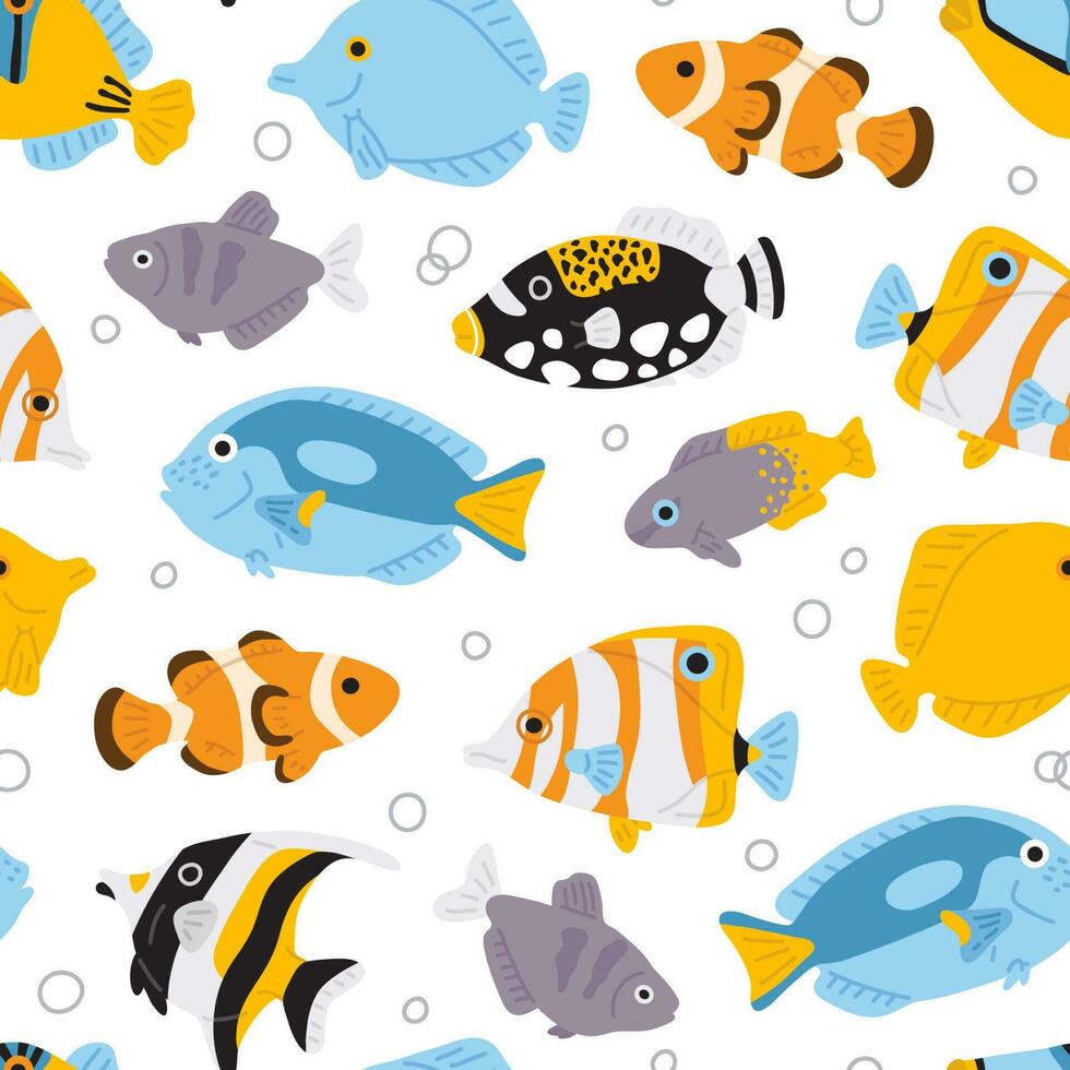 seamles pattern with exotic fishes vector